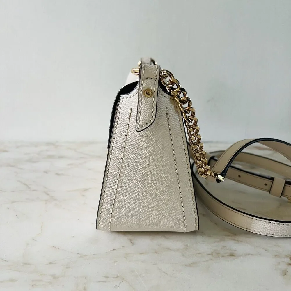 MICHAEL KORS Sylvia Light Cream Leather Small Flap Crossbody Bag